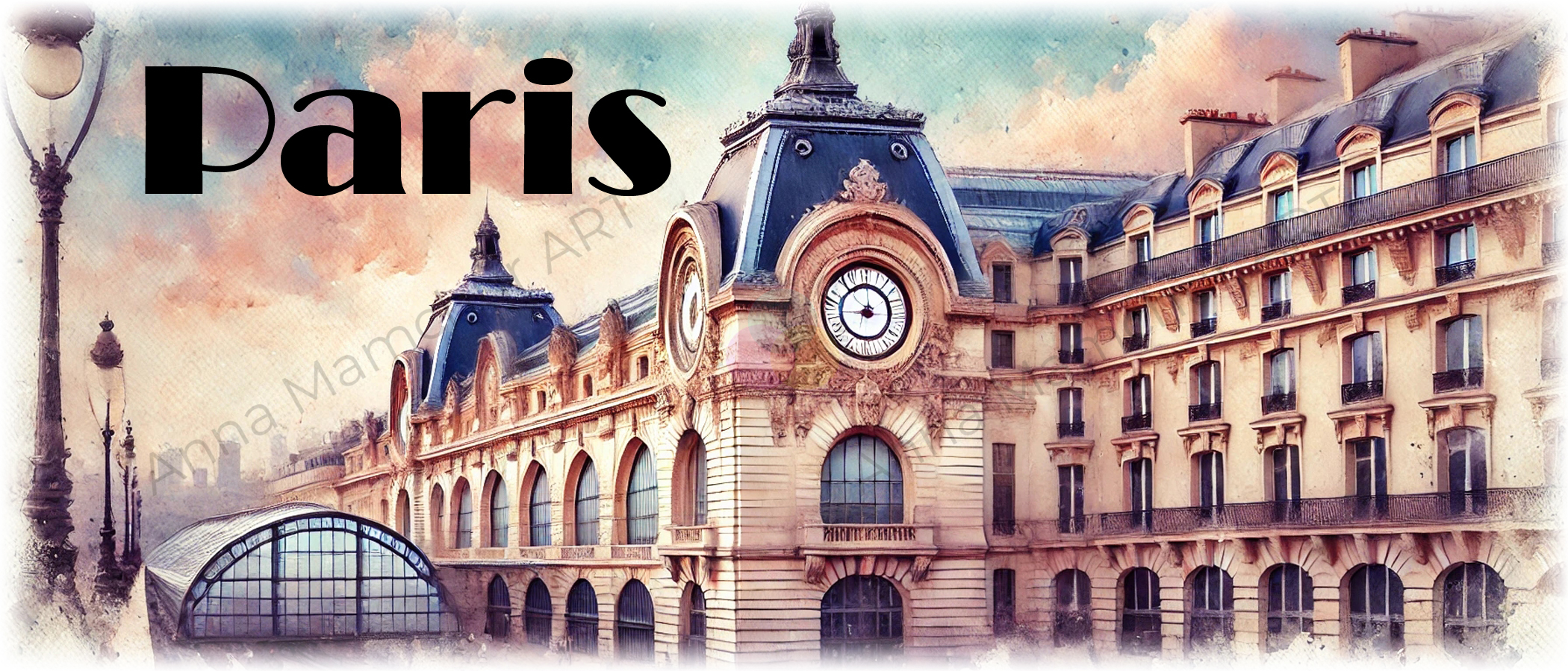Banner of the mug with the Musée d'Orsay, watercolor style, author\'s ceramic by Anna Mamchur - 005PAA01M