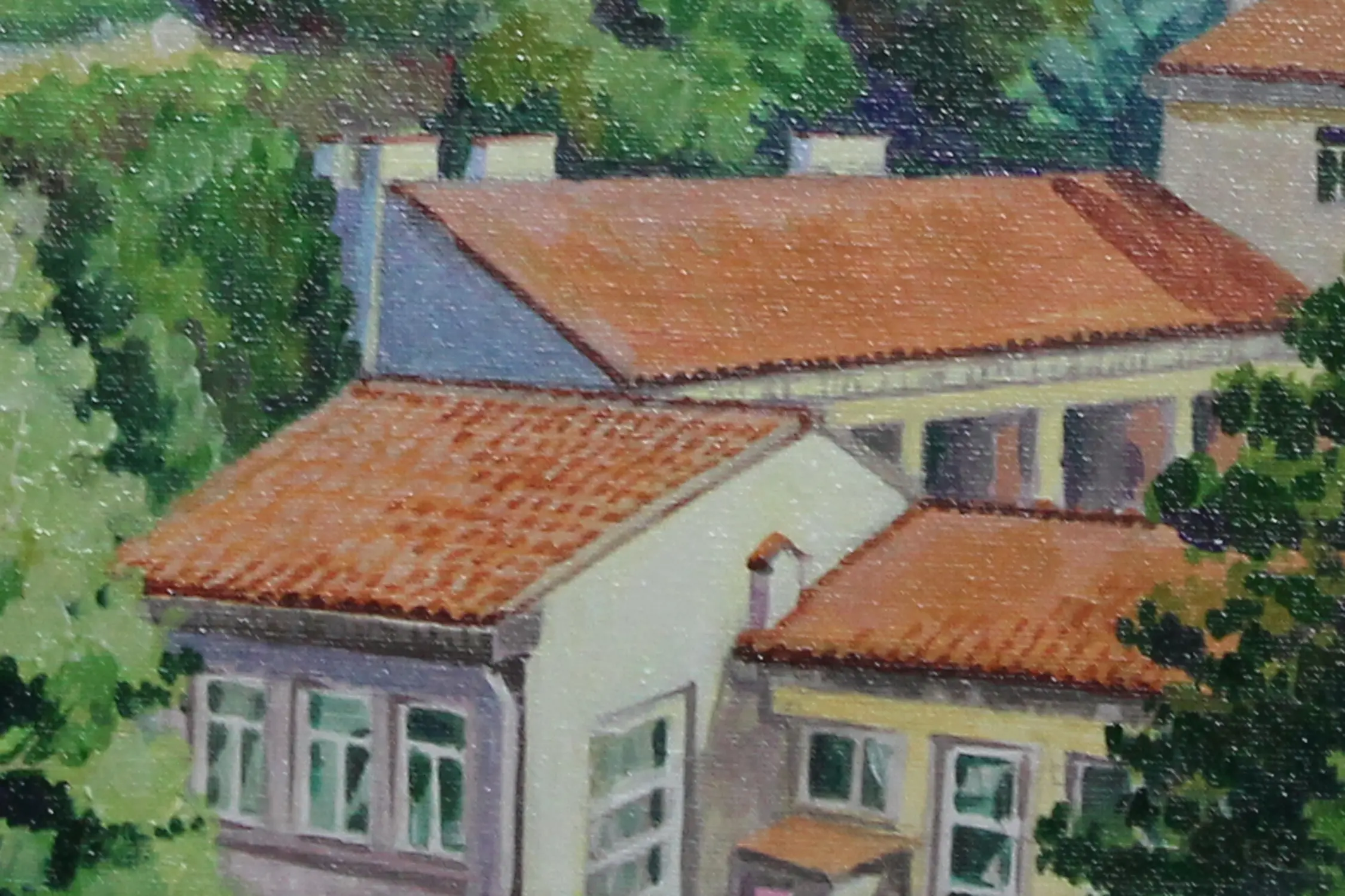 Matin à Saint-Laurent-de-Cerdans — peinture acrylique d’Anna Mamchur — détail architectural