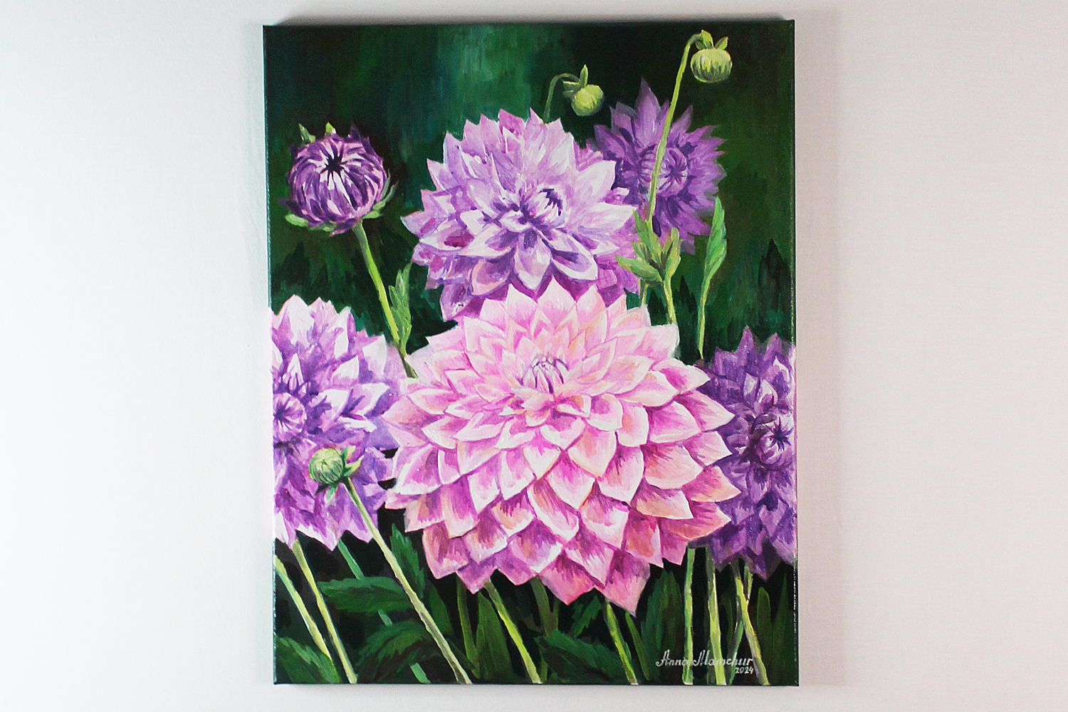 Dahlias violets — peinture acrylique d’Anna Mamchur - vue principale