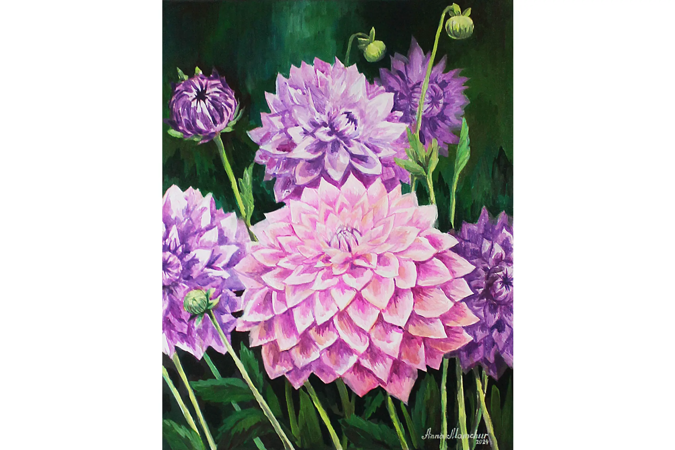 Dahlias violets — tableau acrylique d’Anna Mamchur — image principale
