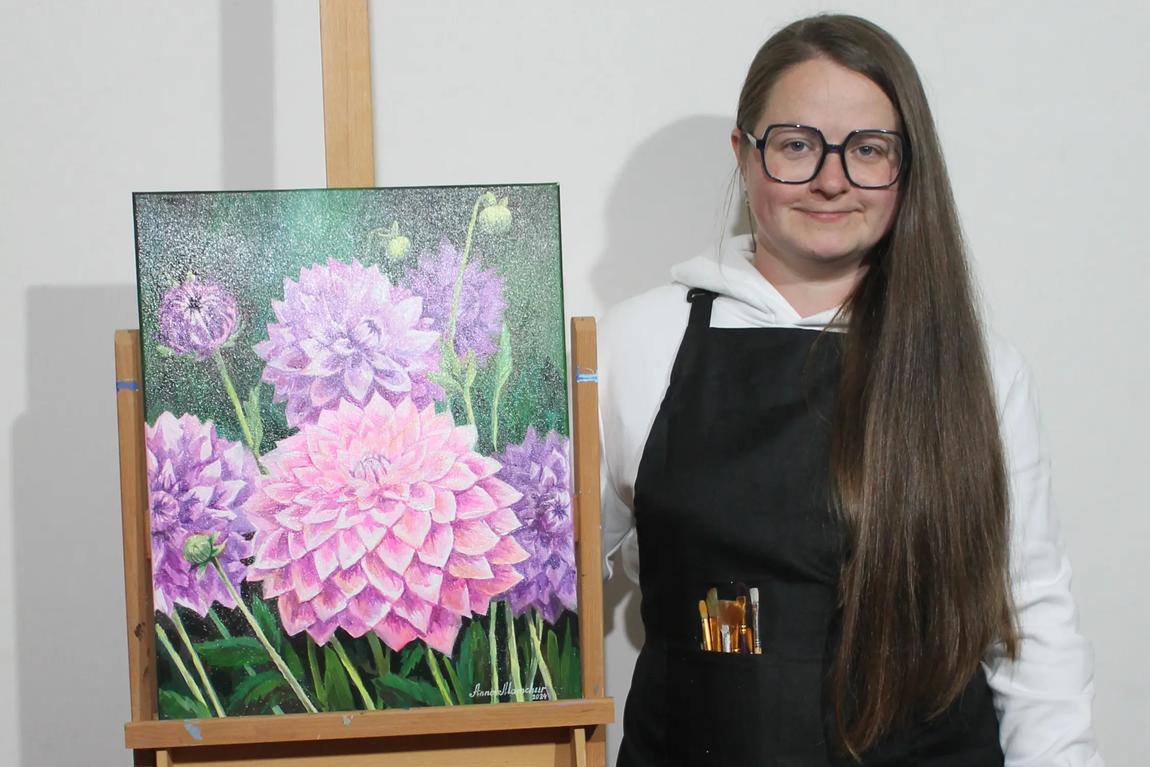 Dahlias violets — tableau acrylique d’Anna Mamchur — détail des pétales