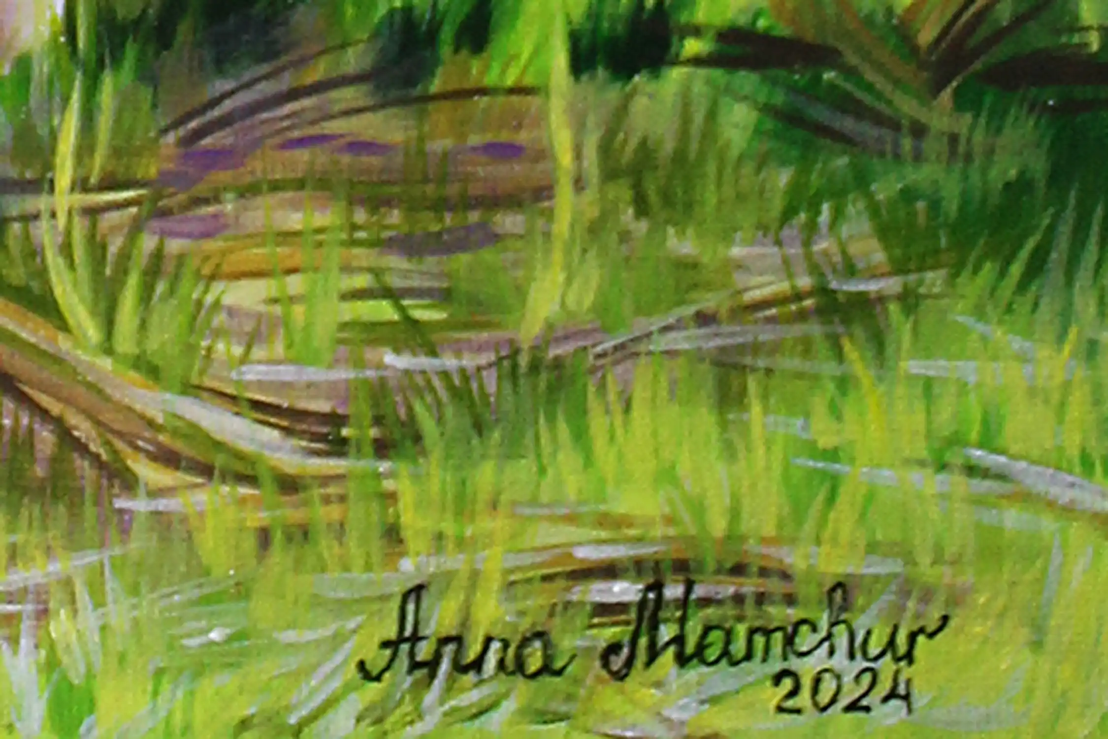Famille de cèpes — peinture acrylique d’Anna Mamchur — signature de l’artiste au recto du tableau