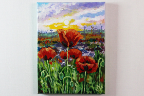 Champ de coquelicots au coucher du soleil — peinture acrylique d’Anna Mamchur
