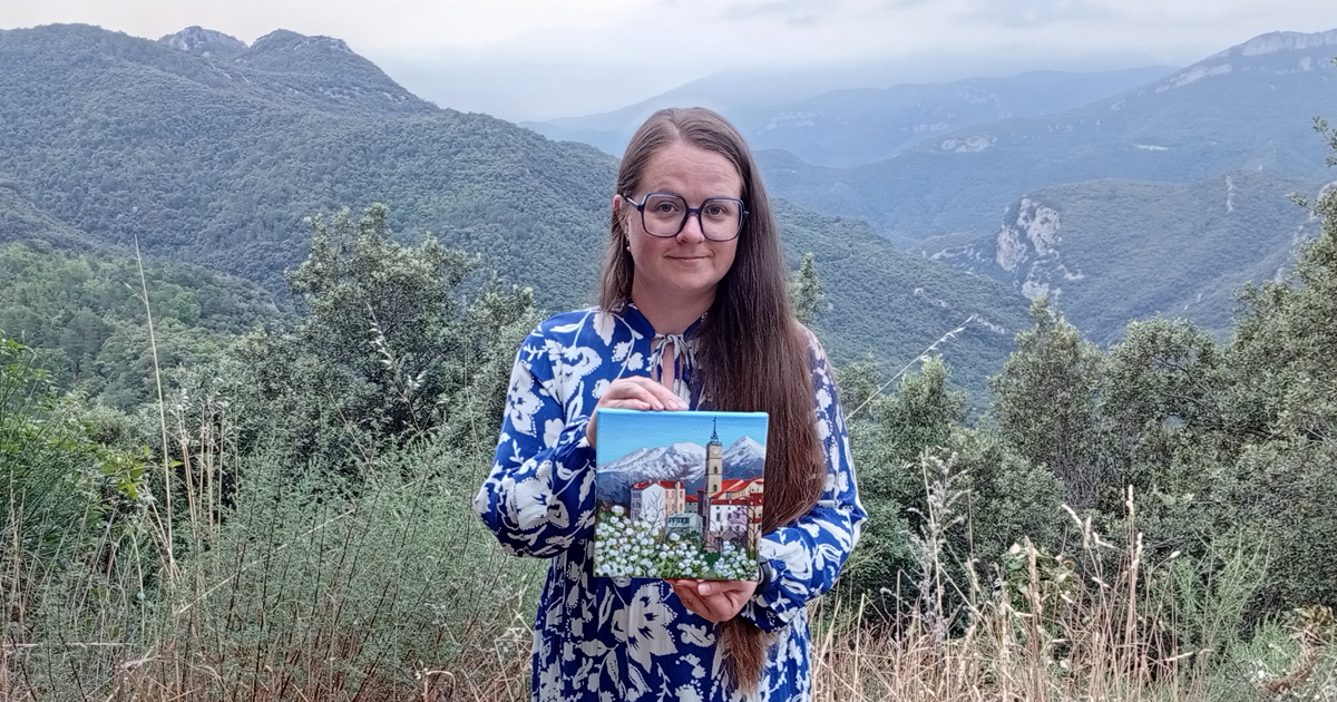 Printemps dans un village de montagne — peinture acrylique par Anna Mamchur