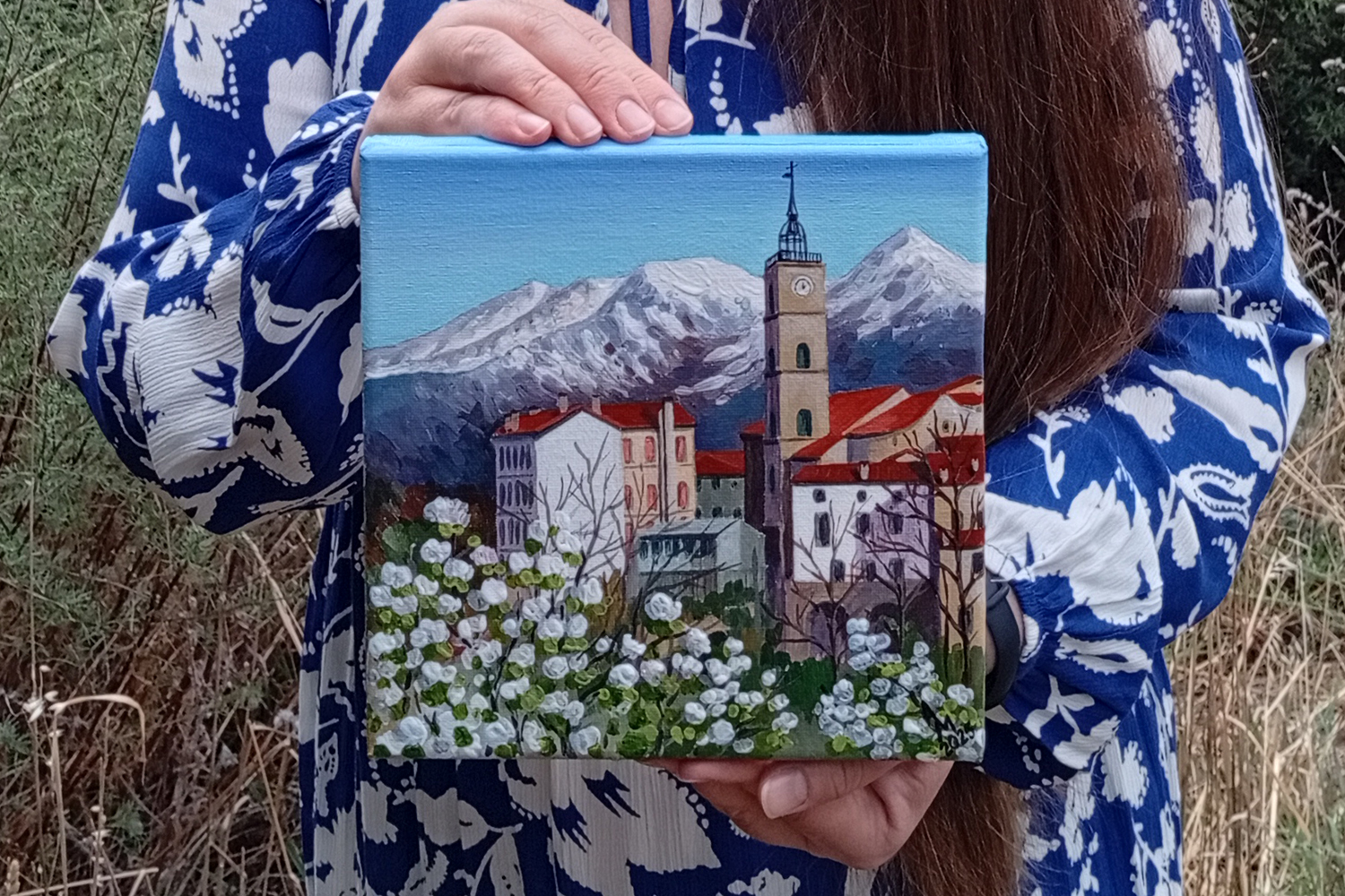 Printemps dans un village de montagne — peinture acrylique par Anna Mamchur — angle 2