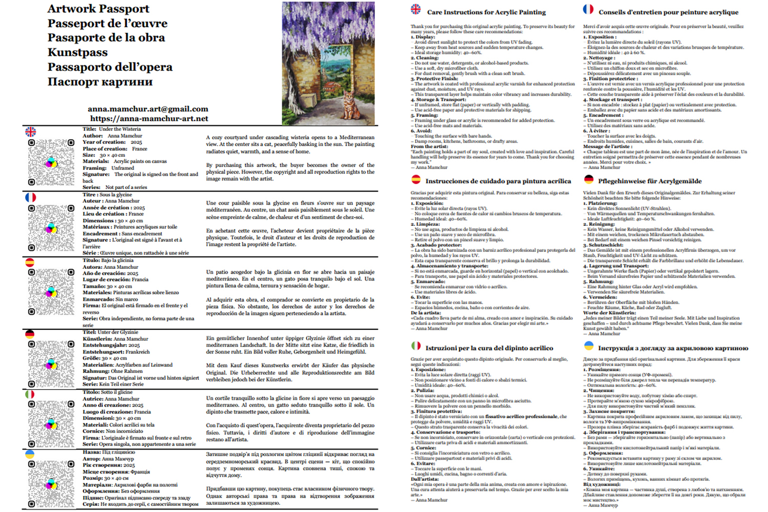 Sous la glycine — œuvre d’Anna Mamchur — Passeport de l’œuvre