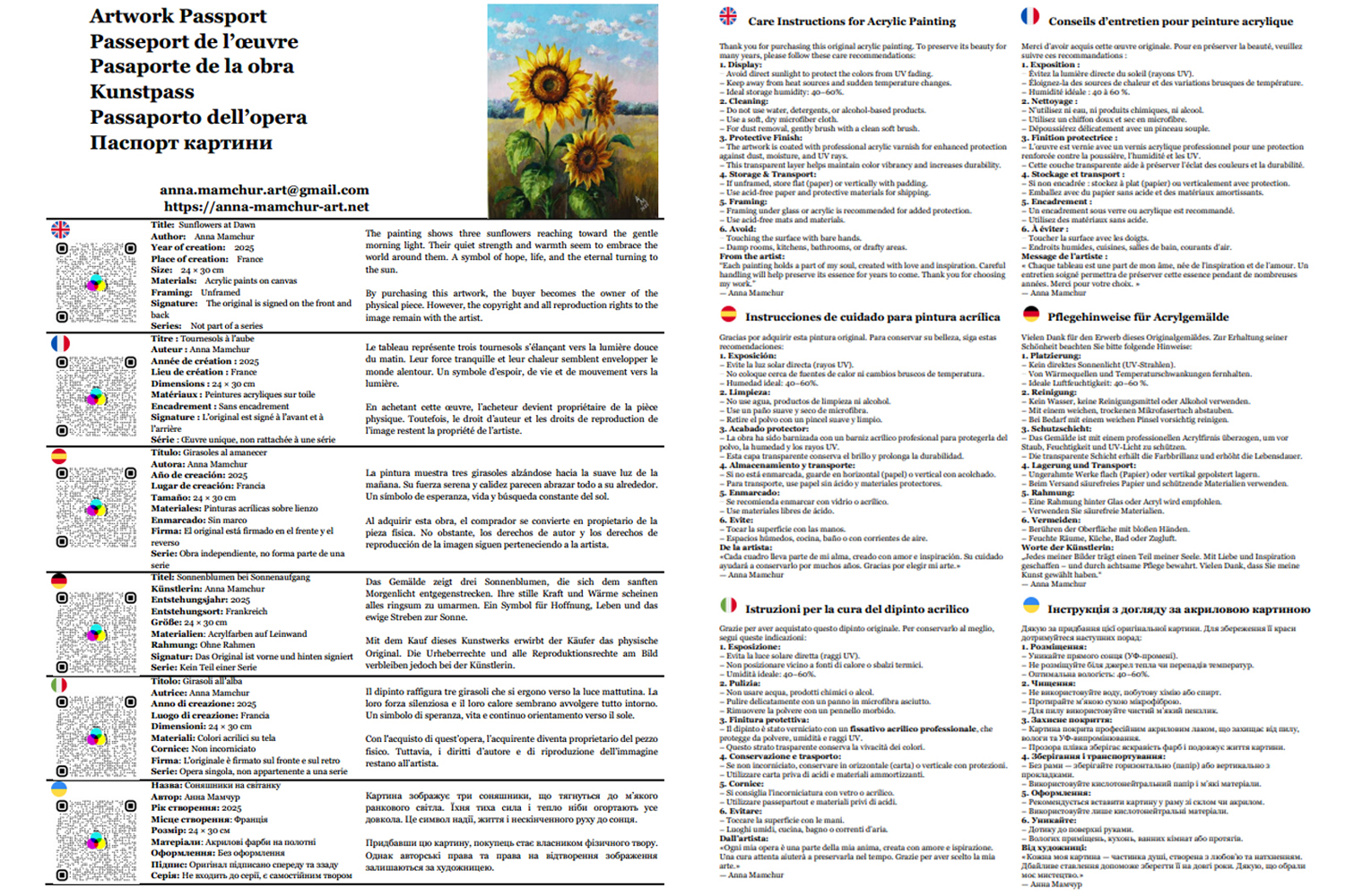 Tournesols à l’aube — Passeport de l’œuvre