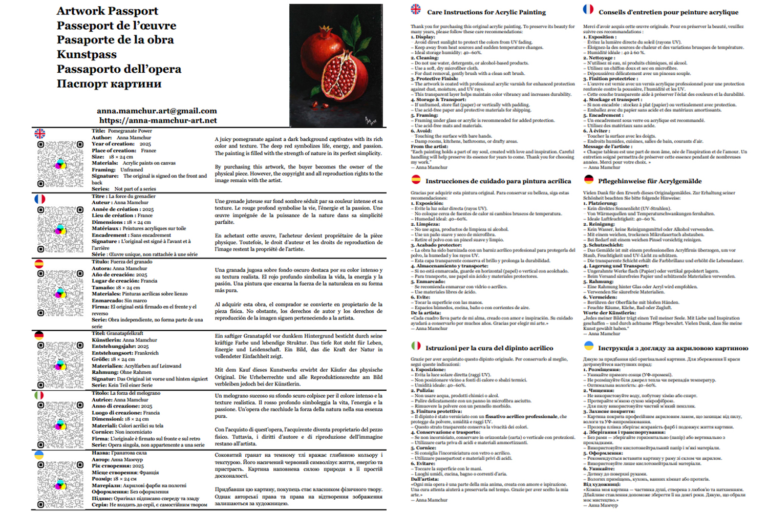 La force du grenadier — peinture acrylique — passeport de l’œuvre