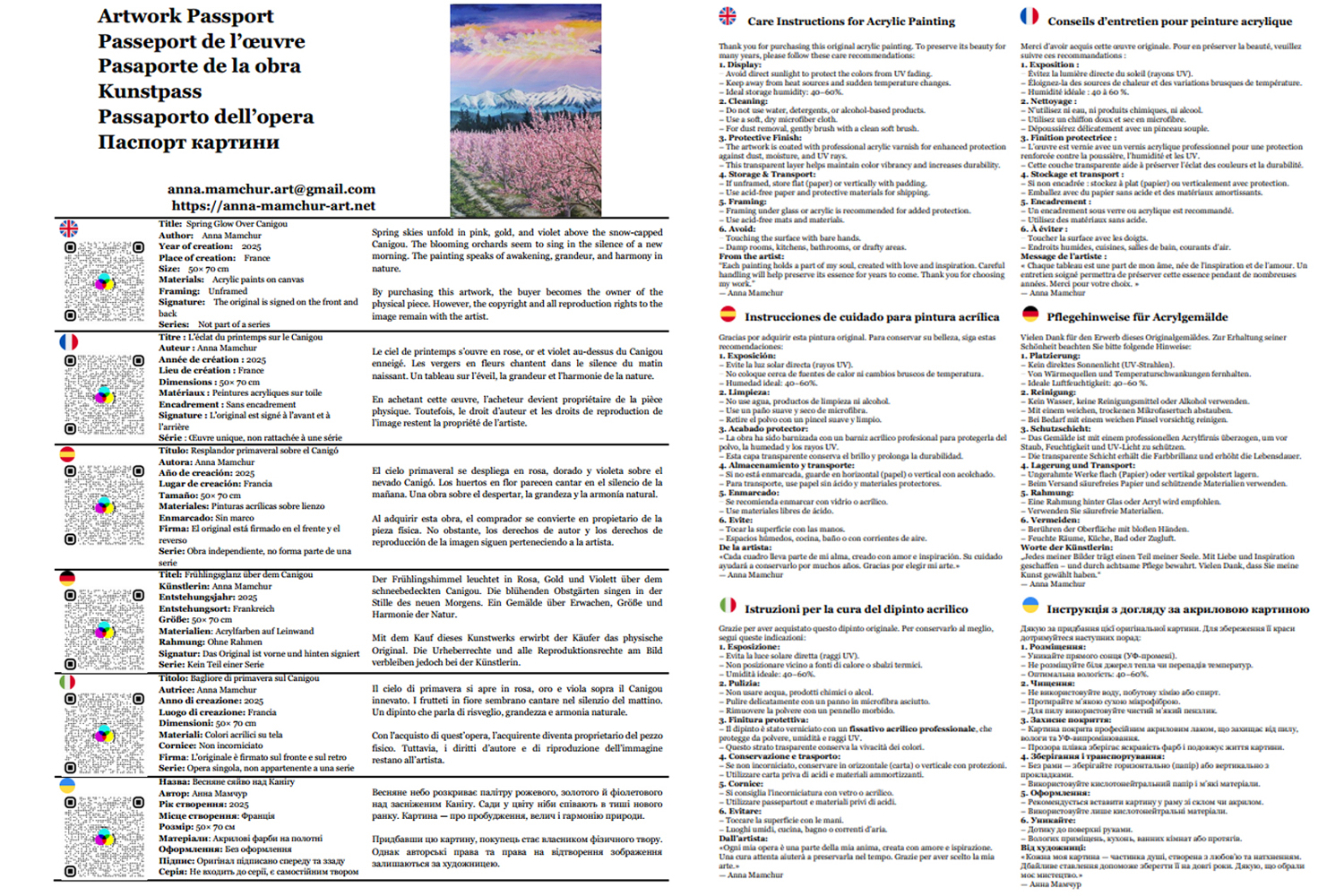 L’éclat du printemps sur le Canigou — Passeport de l’œuvre