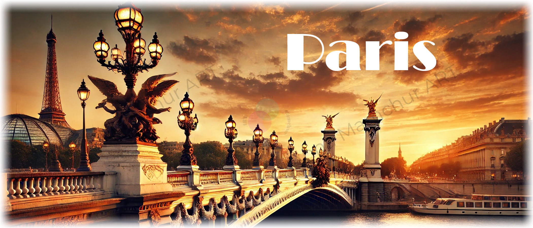 Banner della tazza con il Pont Alexandre III nella sera dorata — 000PAG01M. Design originale di Anna Mamchur