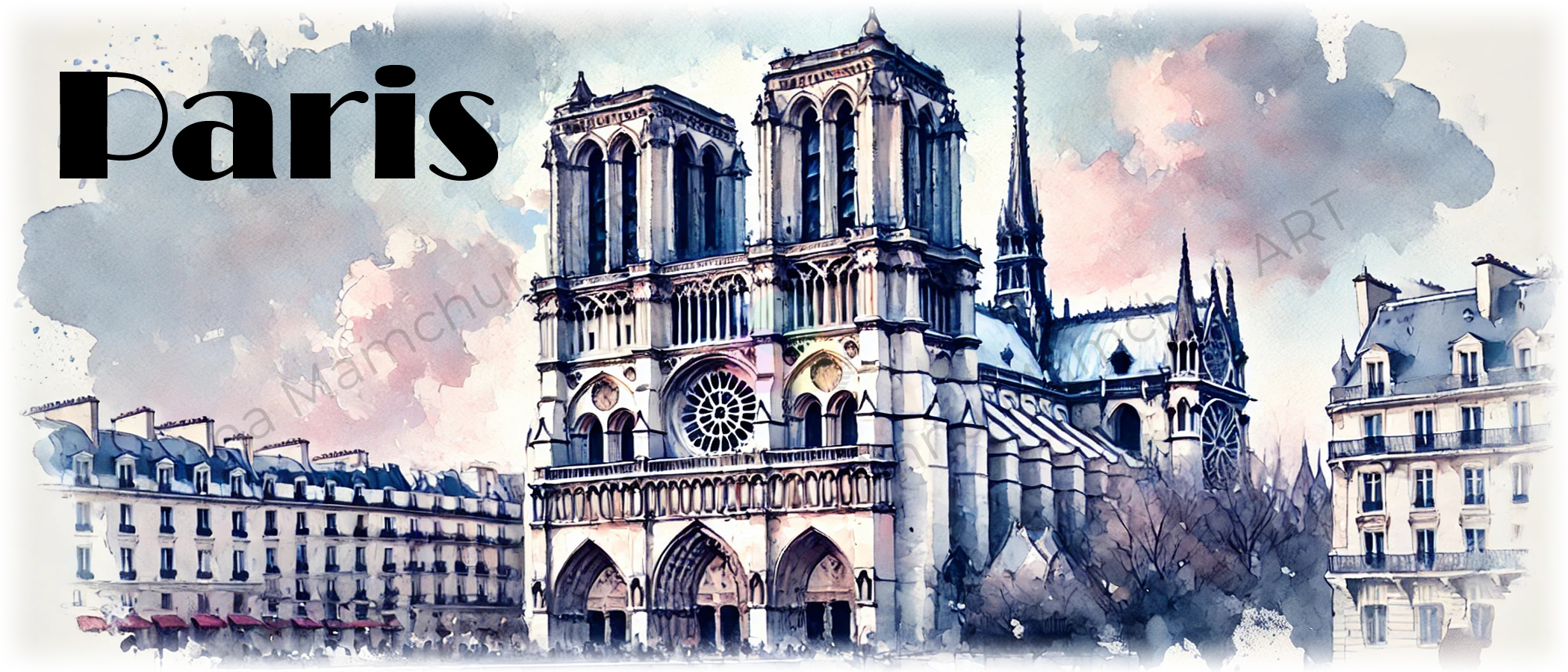 Banner des Bechers mit Notre-Dame im Aquarellstil – Originalkeramik von Anna Mamchur – 003PAA01M
