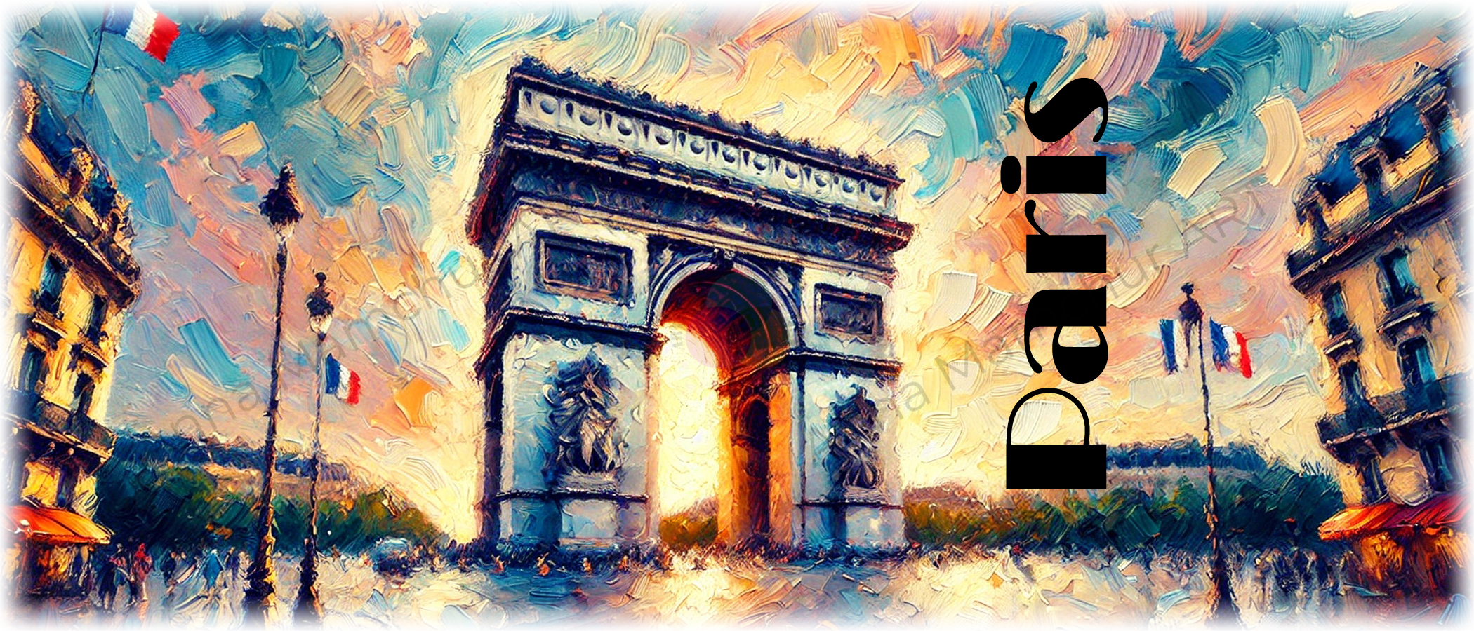 Banner der Tasse mit dem Arc de Triomphe im impressionistischen Stil — 004PAI01M. Originaldesign von Anna Mamchur