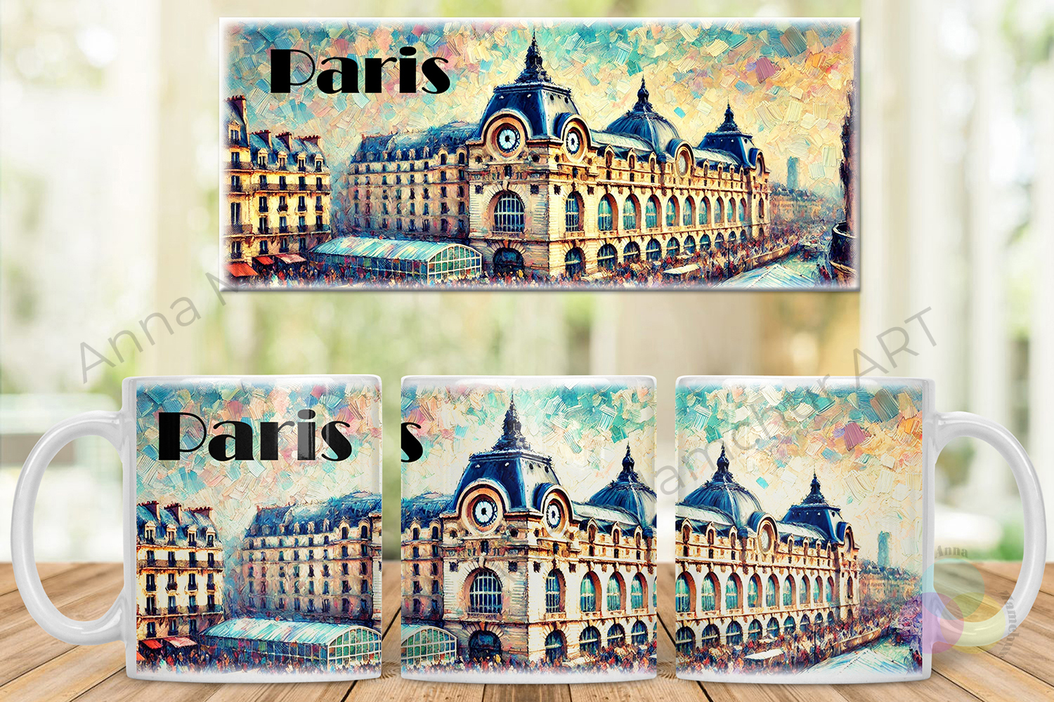 Entwurf der Tasse mit dem Musée d’Orsay im impressionistischen Stil — 005PAI01M. Originaldesign von Anna Mamchur